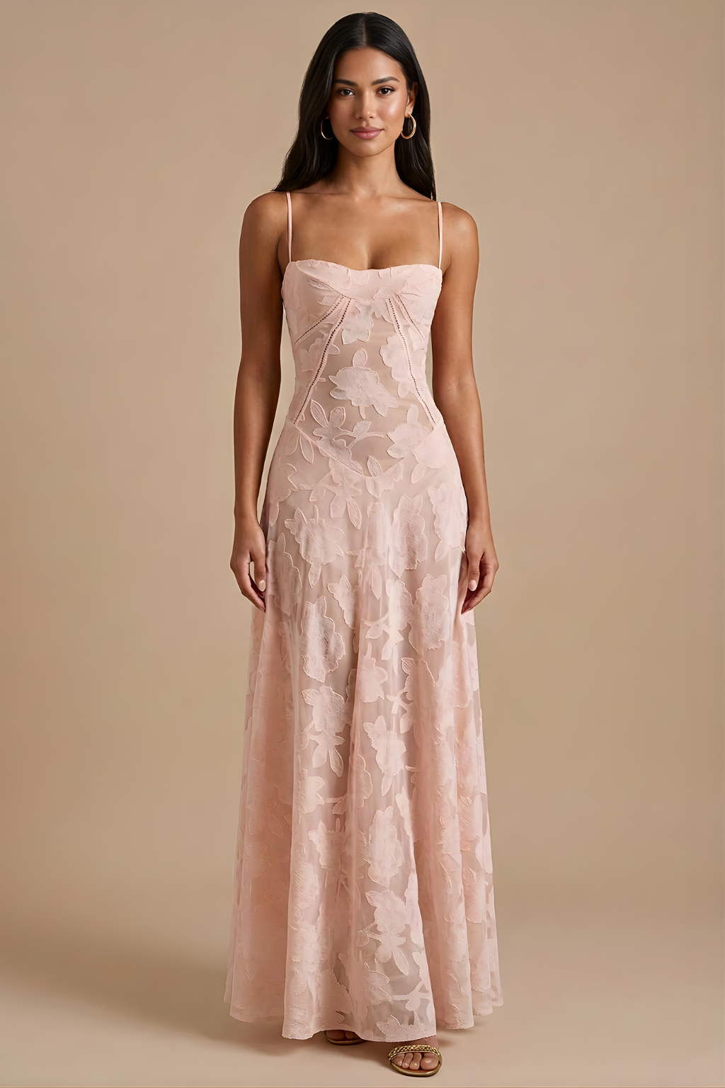 Women's Spaghetti Strap Lace Maxi Dress with Corset Lace-Up Back TARHUS  Maxi Dresses
