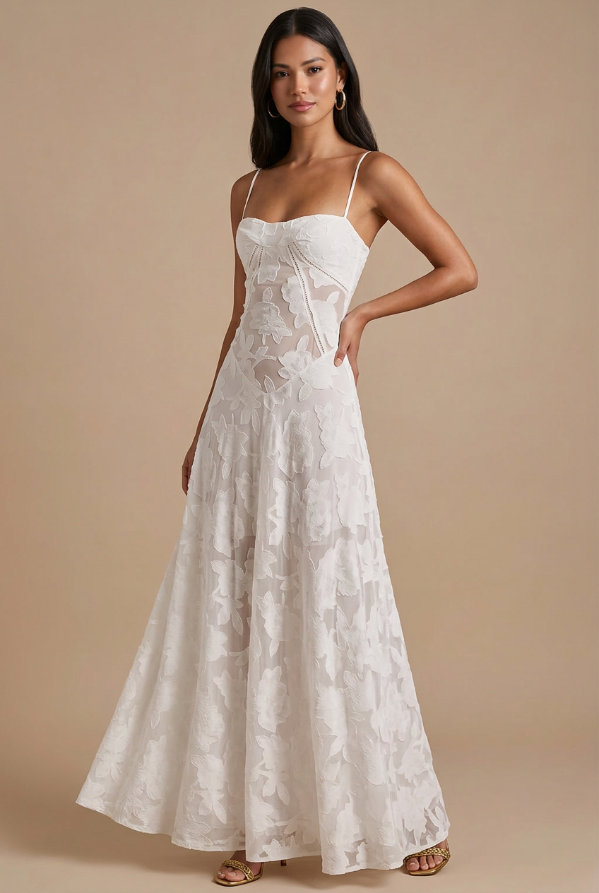 Women's Spaghetti Strap Lace Maxi Dress with Corset Lace-Up Back TARHUS  Maxi Dresses