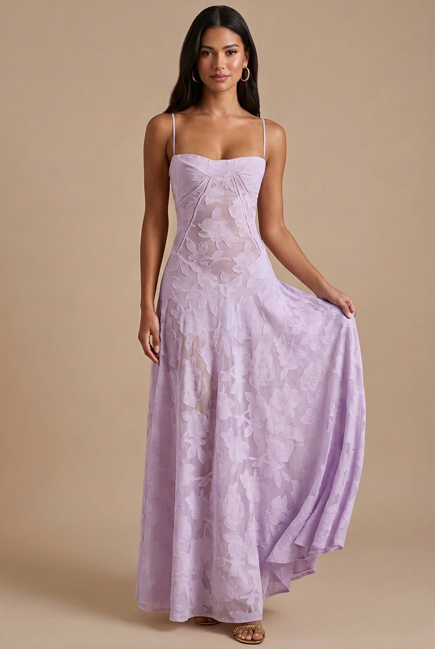 Women's Spaghetti Strap Lace Maxi Dress with Corset Lace-Up Back TARHUS  Maxi Dresses