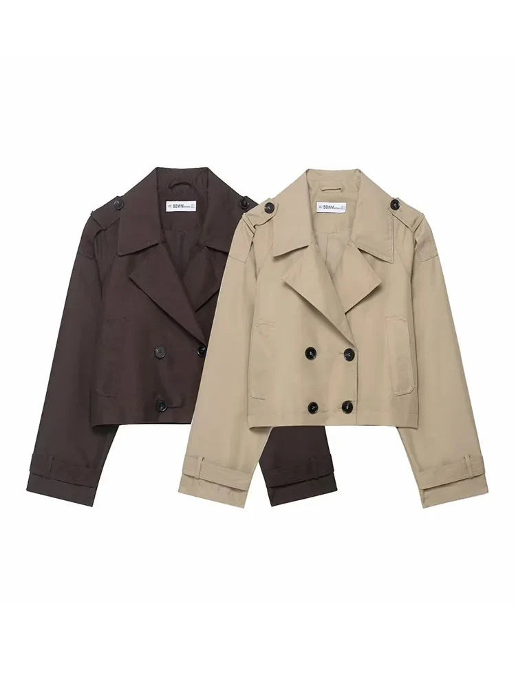 Julia | Women's Double Breasted Trench Coat – Short Office Jacket with Pockets