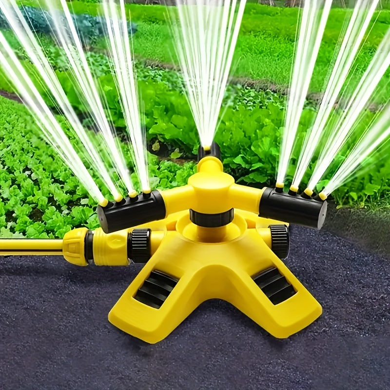 1pc Automatic Lawn Sprinkler - 360° Rotating, 3 Adjustable Rotating Arms, Multi-Angle Large Area Coverage, Combinable, Water-Saving, Easy-Install, Durable, Yellow - Ideal for Garden Lawn Automatic Irrigation and Roof Cooling TARHUS
