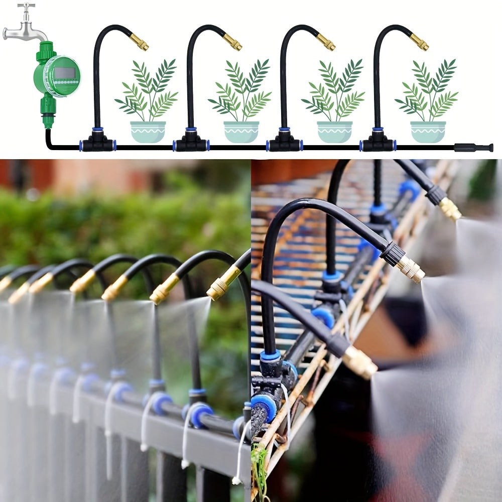 Universal No Electricity Needed DIY Greenhouse Garden Watering System - Plastic Spray Kit - European & American Thread Standard for Plants & Patio Misting Cooling TARHUS