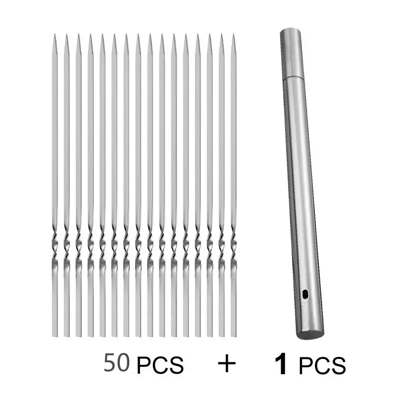 20/30/50pcs Durable Stainless Steel BBQ Skewers with 1 Tube Storage, Reusable and Easy to Clean for Outdoor and Indoor Grilling Parties TARHUS