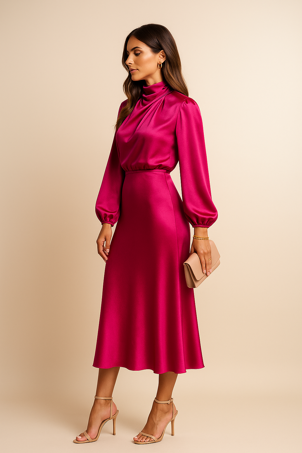 Satin High Waist Midi Dress - TARHUS