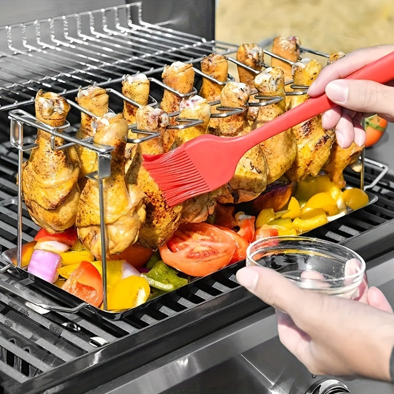 Stainless Steel Chicken Leg & Wing Rack - Foldable Vertical Roaster Stand for BBQ, Smoker, Oven - Ideal for Picnics, Camping, Cooking - Easy Storage Kitchen Accessory TARHUS
