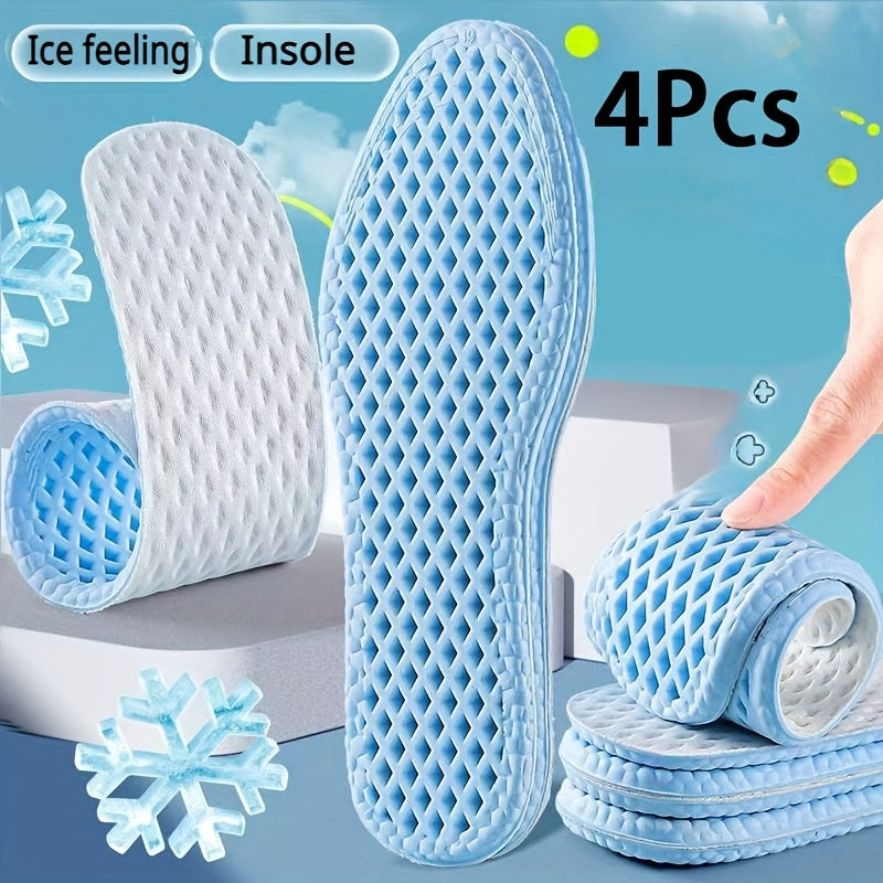 4pcs Cooling Insoles for Summer - Ice-Feeling, Breathable, Sweat-Absorbing, Shock-Absorbing Comfort for Sports & Casual Shoes, Men’s & Women’s Insoles, Sweatabsorbing Material TARHUS