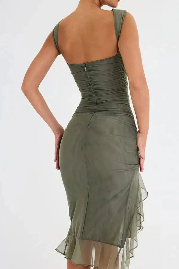 Aurevia | Women Ruched Sleeveless Midi Wedding Guest Dress TARHUS  Dresses
