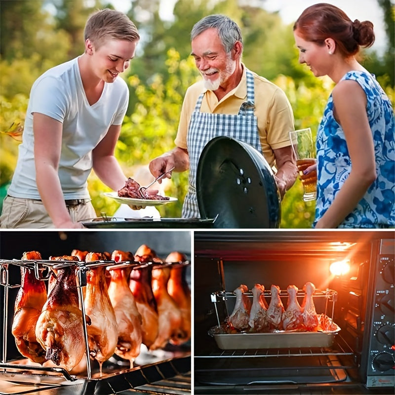 Stainless Steel Chicken Leg & Wing Rack - Foldable Vertical Roaster Stand for BBQ, Smoker, Oven - Ideal for Picnics, Camping, Cooking - Easy Storage Kitchen Accessory TARHUS