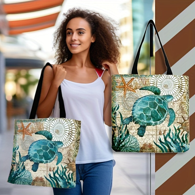 Large Ocean Turtle Tote Bag - Reusable Multipurpose Shoulder Bag for Women - Perfect for Shopping, Travel, and Outdoor Activities TARHUS