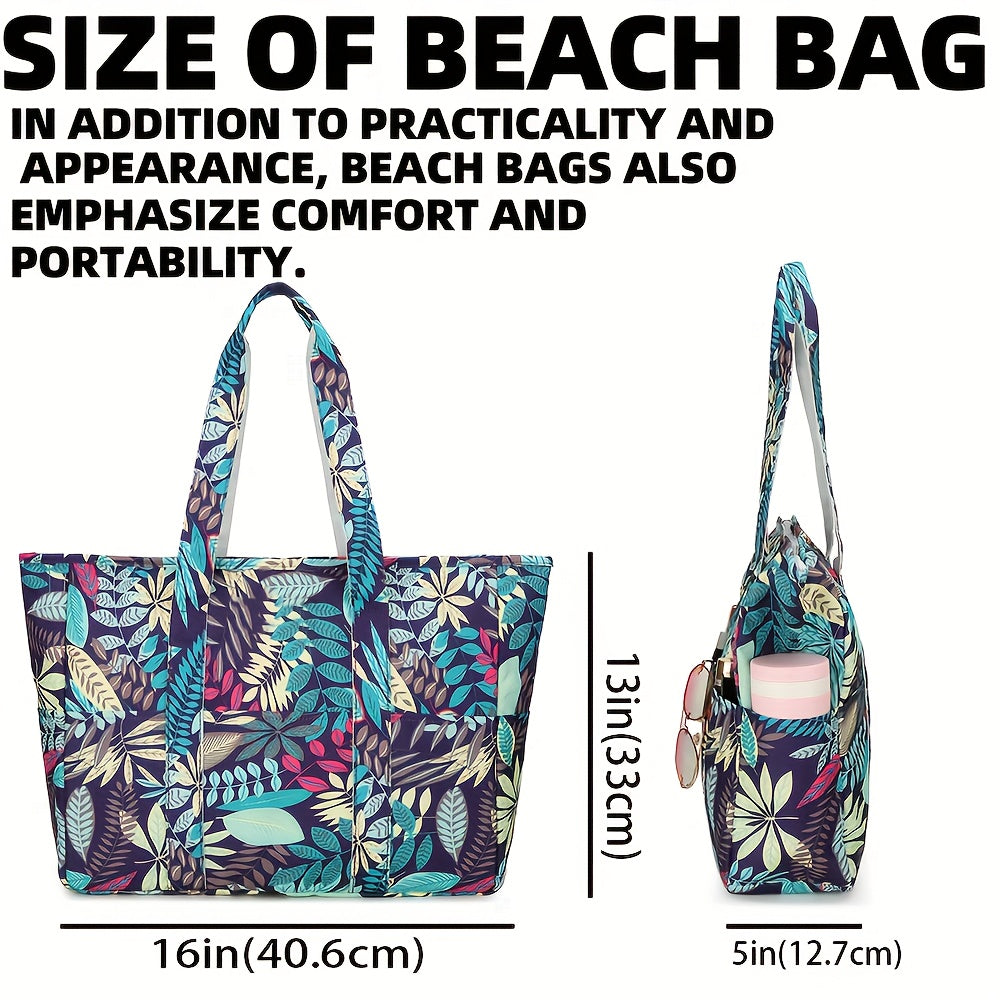 1pc Beach Bags for Women Tote Bag, Large Beach Bag with Zipper for Gym Travel Vocation, Floral tote bag TARHUS