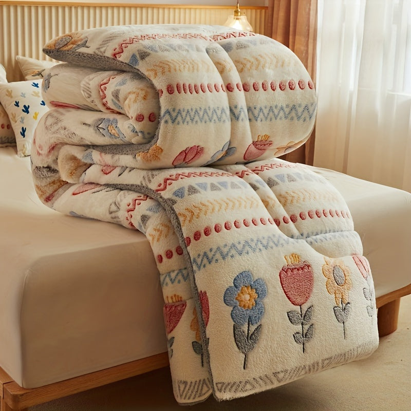 Bohemian Winter Comforter – Soft Snowflake Fleece Blanket with Floral Print - TARHUS