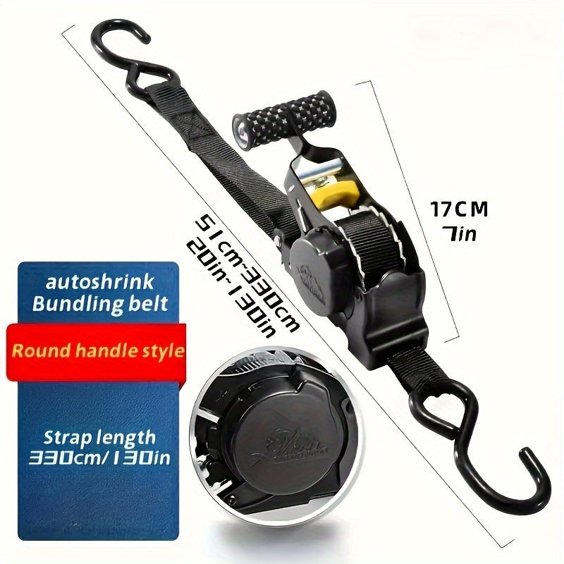Heavy-Duty Retractable Cargo Strap – 3m+ Auto Take-Up Tie Down Strap for Towing, Camping & Car Racks | No Assembly, Fast Release