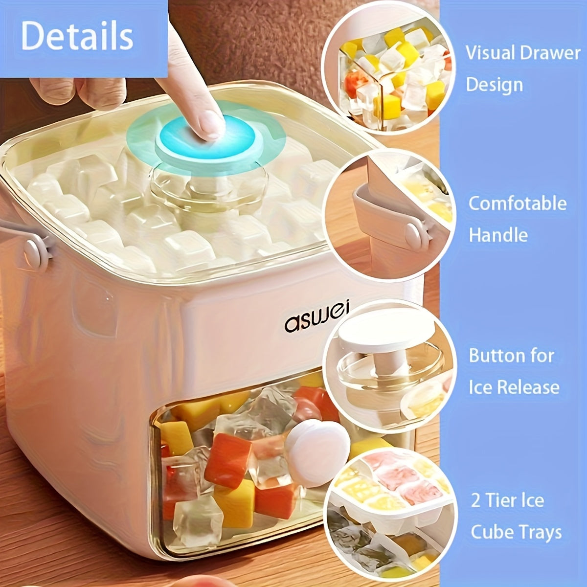 Easy-Press Ice Cube Mold | Tray - Large Capacity, Ice Cube Trays for Freezer, Double Layer 48 Ice Trays, Food-Grade plastic Ice Storage Freezer with Box Container, Stackable with Storage Iced Bucket Kits, Scoop, for Soup, Food, Drink, Coffee TARHUS