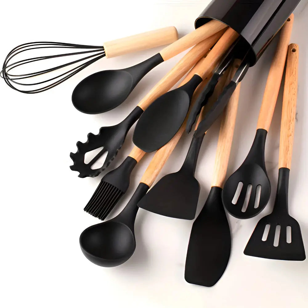 Silicone Cooking Utensils Set | 12-Piece Heat-Resistant – Bamboo Handles TARHUS  Cooking Utensils