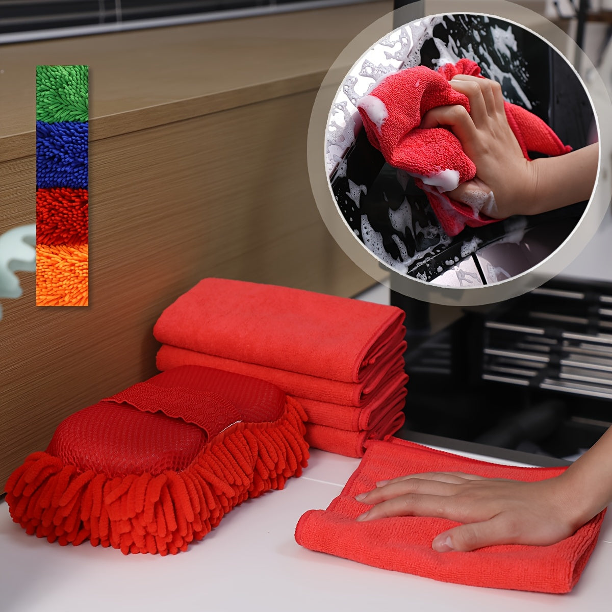 6-Piece Microfiber Car Wash Sponge & Towel Set – Super Absorbent, Scratch-Free Cleaning Kit for Auto, Home & Kitchen Use