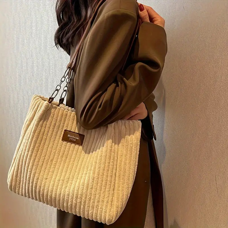 Julia Corduroy Tote Bag for Women – Shoulder Bag with Zipper