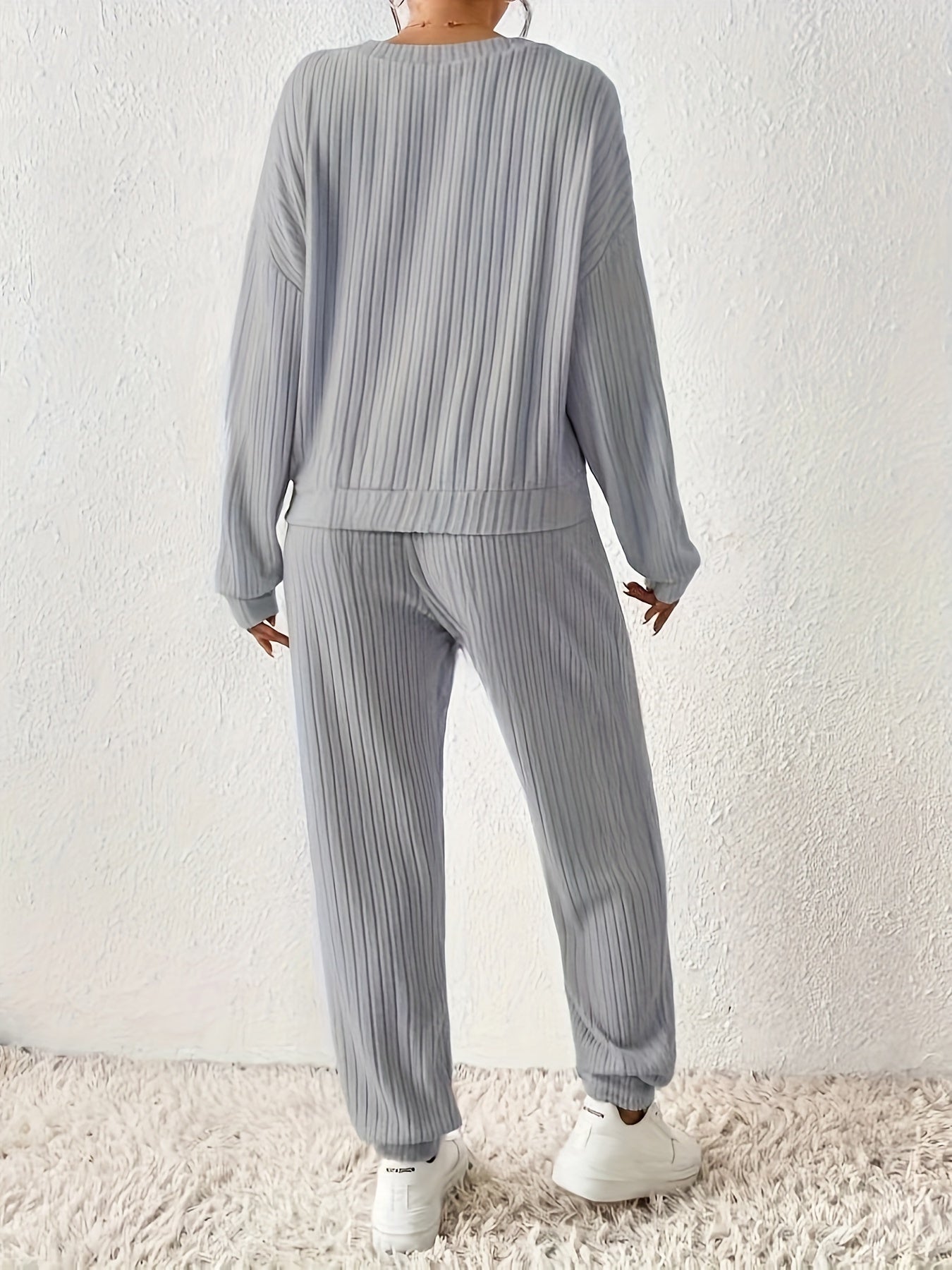 Women’s Knit Lounge Set – Long Sleeve Ribbed Top & Jogger Pants | Cozy 2-Piece Loungewear - TARHUS