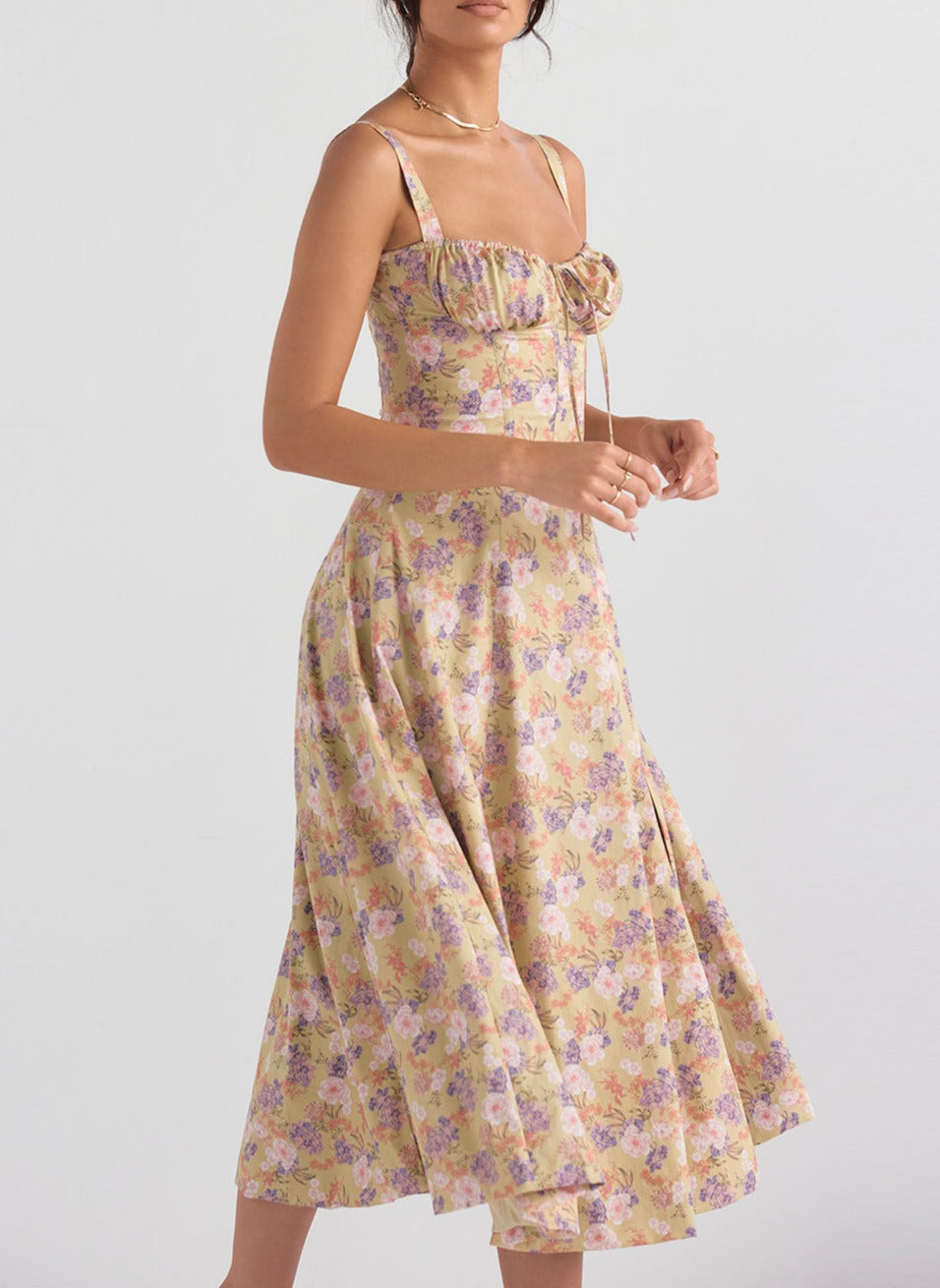 Colette | Floral Strapless Dress With Curved Waist