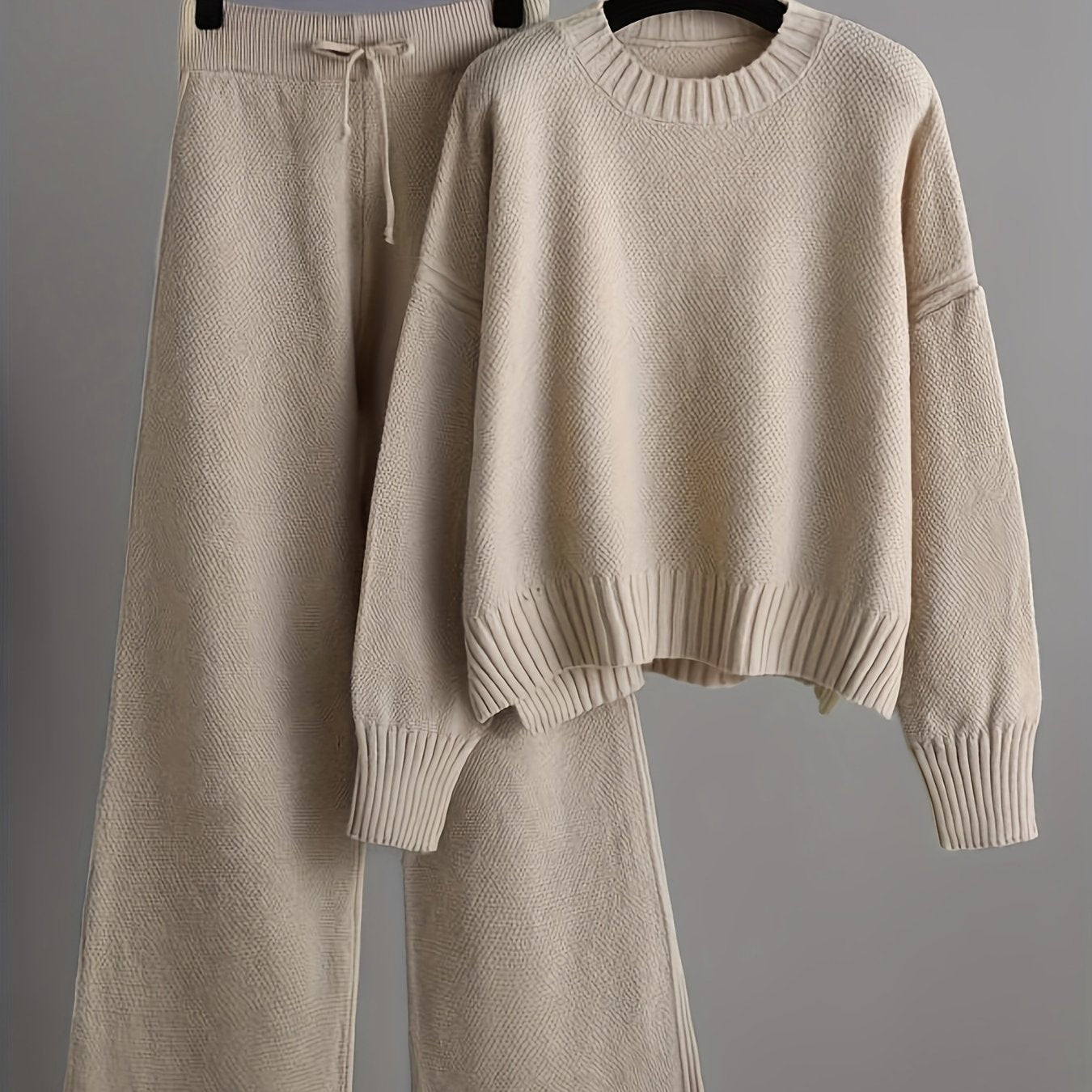 Women’s 2-Piece Knitted Lounge Set – Sweater & Wide-Leg Pants - TARHUS