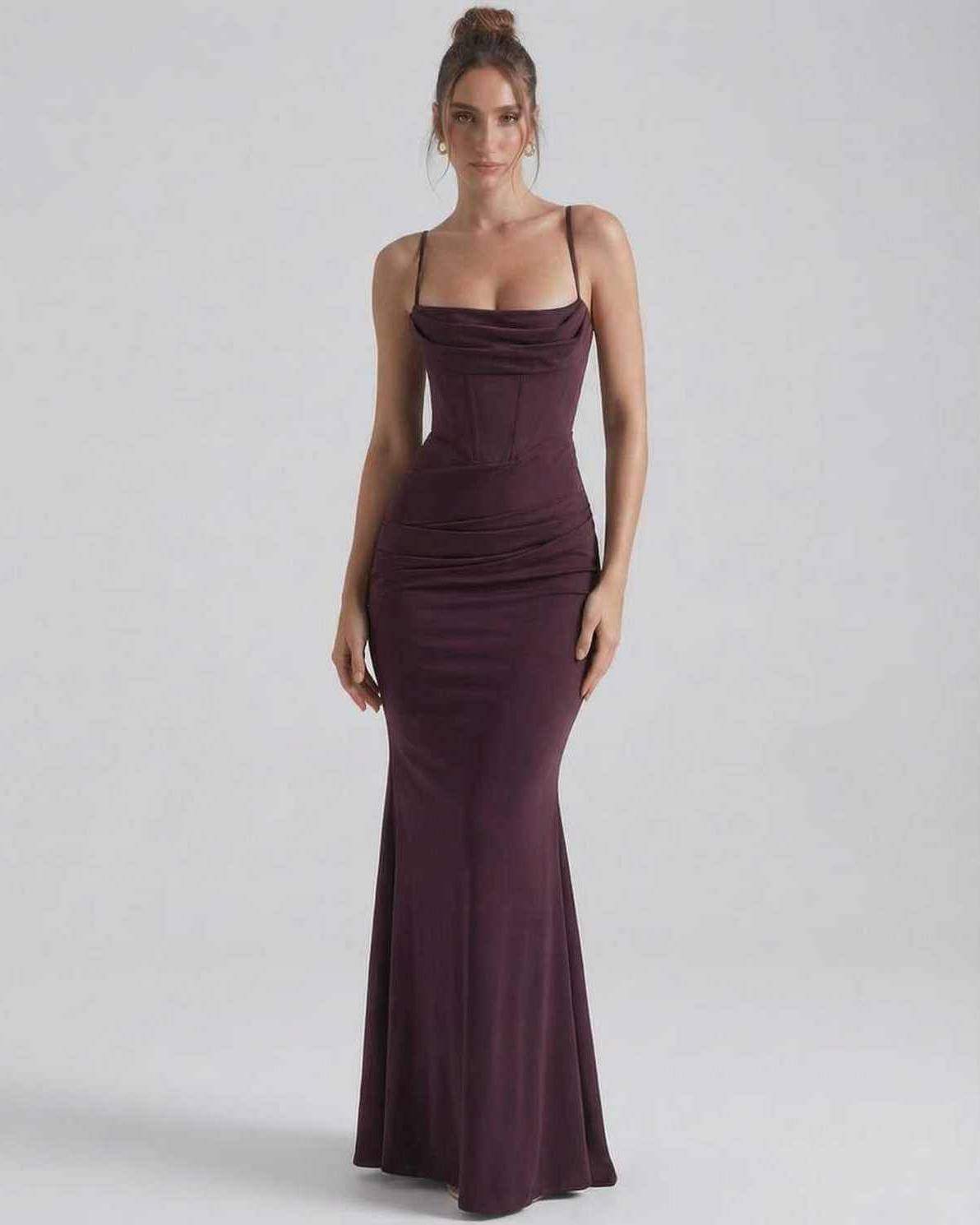 Women's Spaghetti Strap Cowl Neck Bodycon Mermaid Maxi Dress TARHUS  Maxi Dress