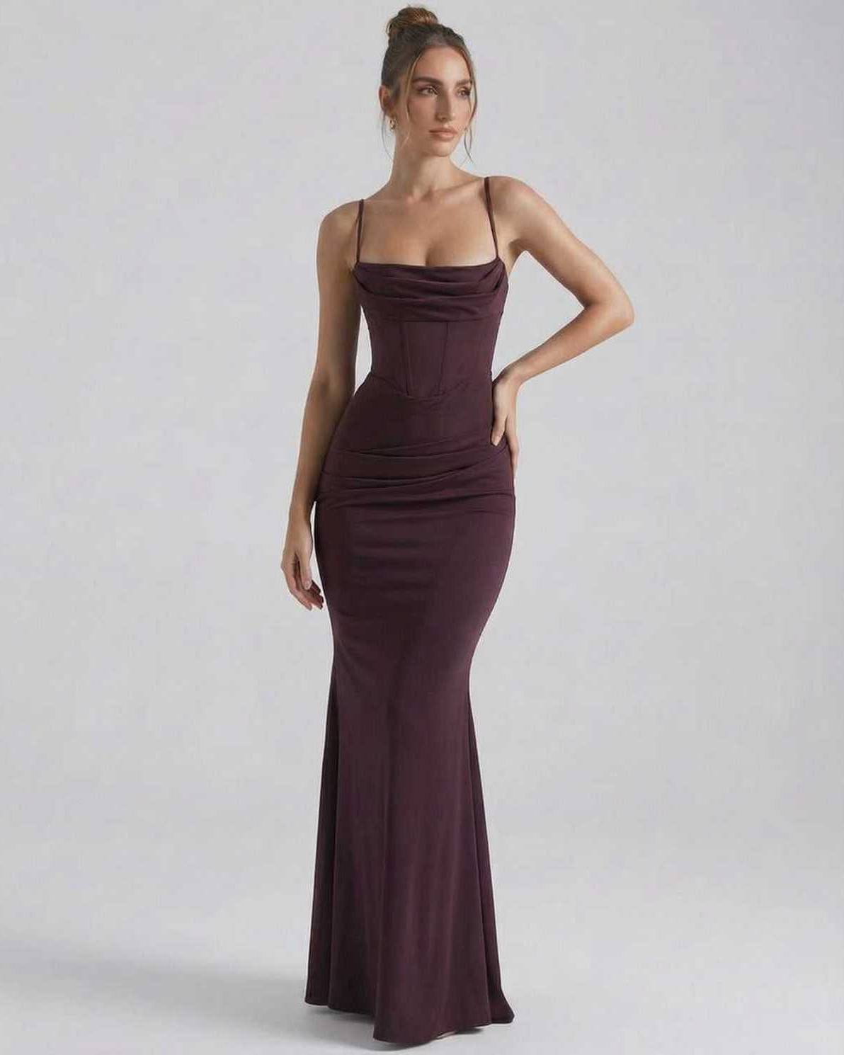 Women's Spaghetti Strap Cowl Neck Bodycon Mermaid Maxi Dress TARHUS  Maxi Dress