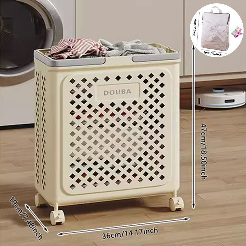 Large Capacity Collapsible Laundry Basket: Breathable Design & Built-In Wheels - TARHUS