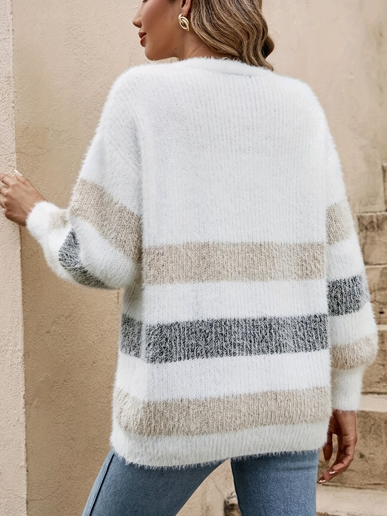 Women’s French Stripe Knit Cardigan Sweater – Cozy & Chic Casual Office Wear - TARHUS
