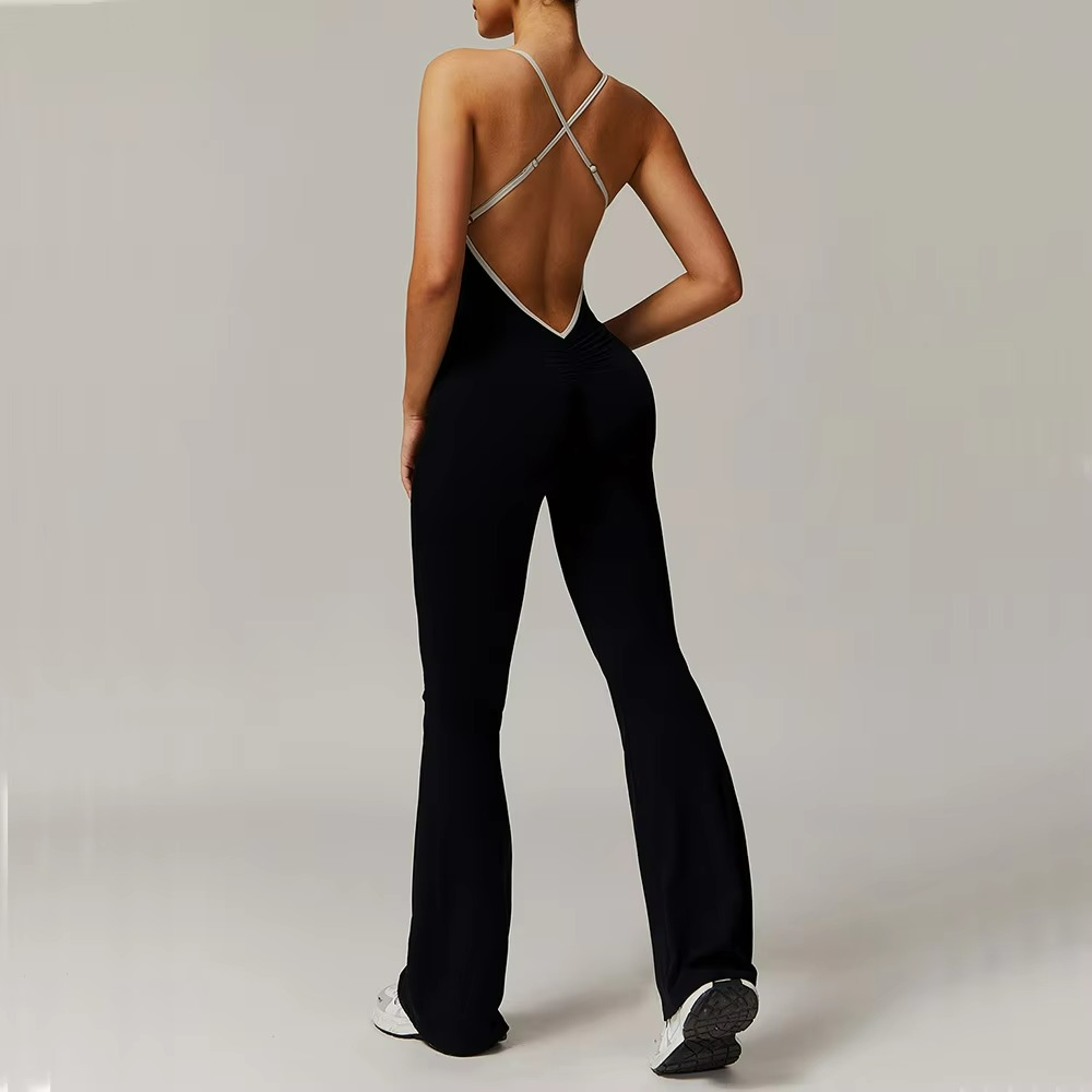 Virella | Flared Pilates Jumpsuit with Alluring V-Back TARHUS  Pilates Jumpsuit