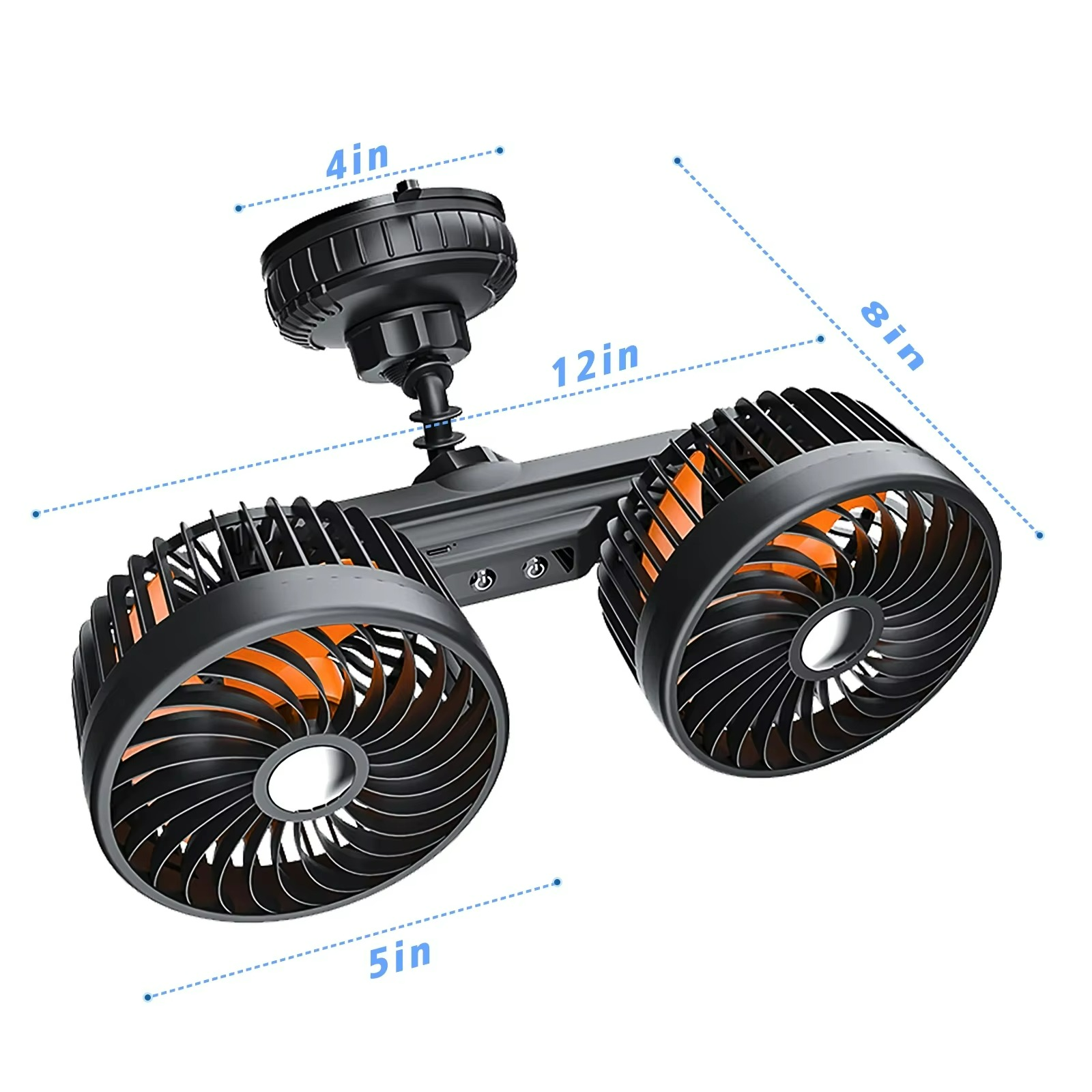 Autovent | Car Dual Head Fan – Rechargeable Cooling with Suction Cup & 3 Speeds