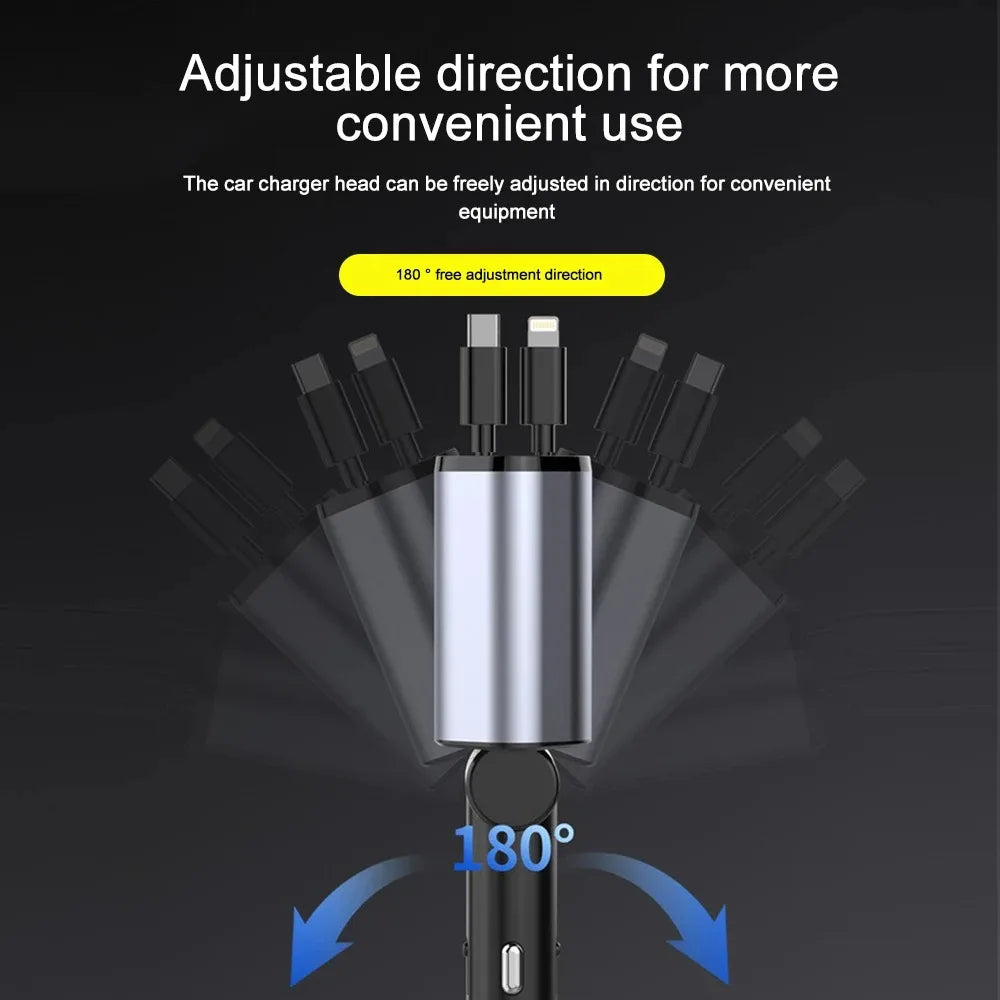 120W Retractable Car Charger – High-Speed Dual Port USB Adapter - TARHUS