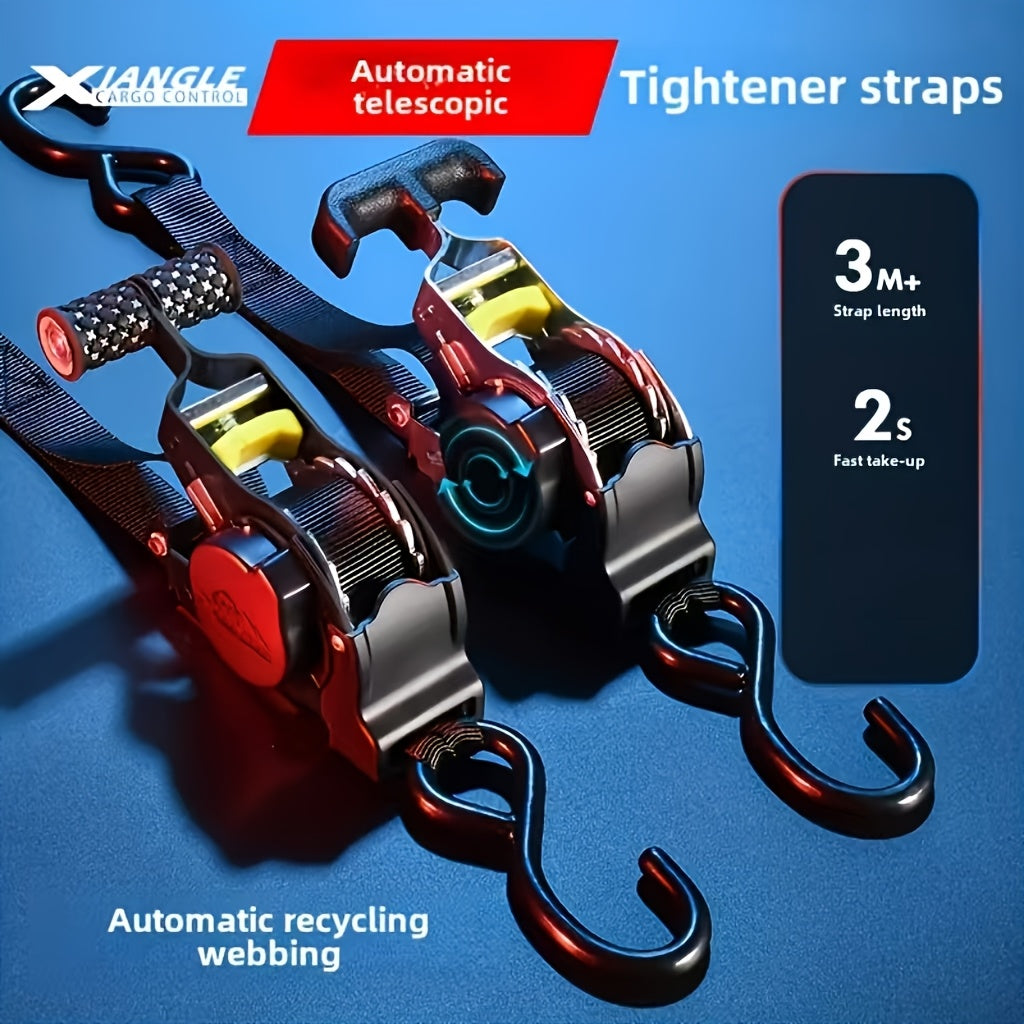 Heavy-Duty Retractable Cargo Strap – 3m+ Auto Take-Up Tie Down Strap for Towing, Camping & Car Racks | No Assembly, Fast Release