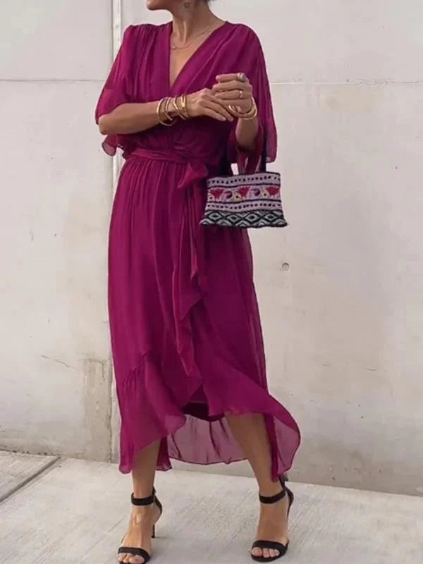 Lyra | Whisper-Soft V-Neck Silk Dress - TARHUS