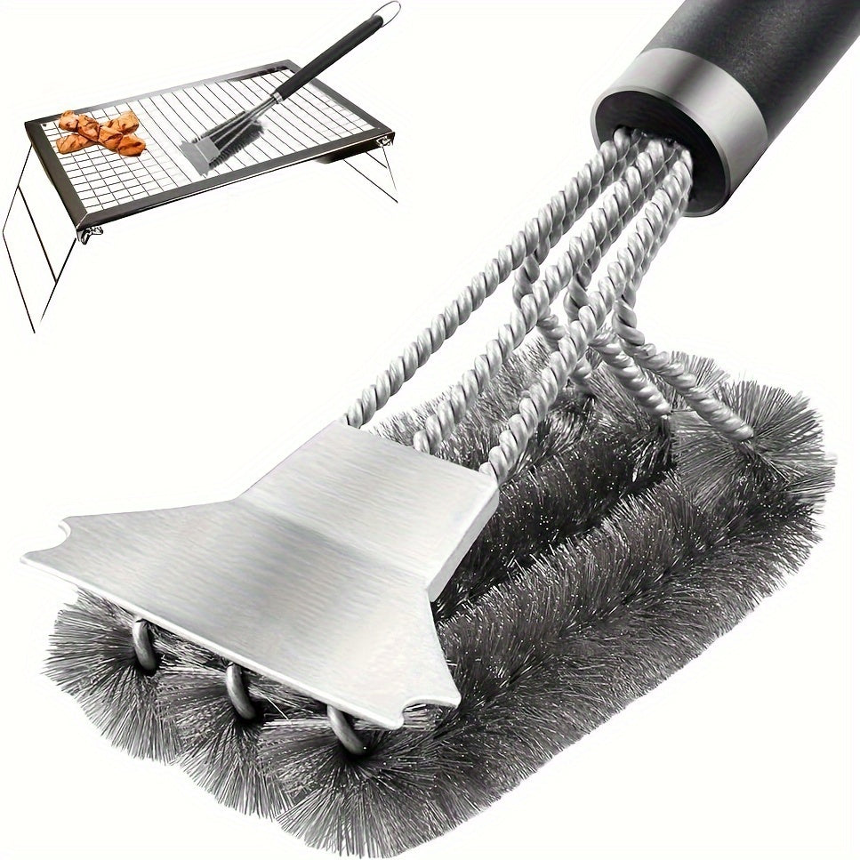 1pc BBQ Grill Brush and Scraper - Triple Scrubber, Wire Bristles, Easy to Clean, Outdoor Grilling Accessories TARHUS