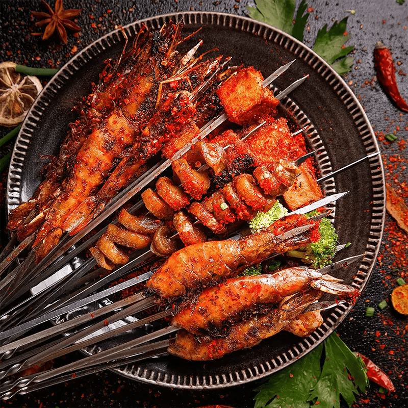 20/30/50pcs Durable Stainless Steel BBQ Skewers with 1 Tube Storage, Reusable and Easy to Clean for Outdoor and Indoor Grilling Parties TARHUS