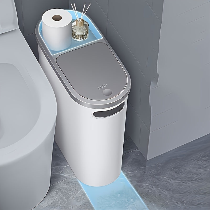 10L Bathroom Trash Can with Lid – Narrow Space Press-Type Bin for Modern Homes TARHUS