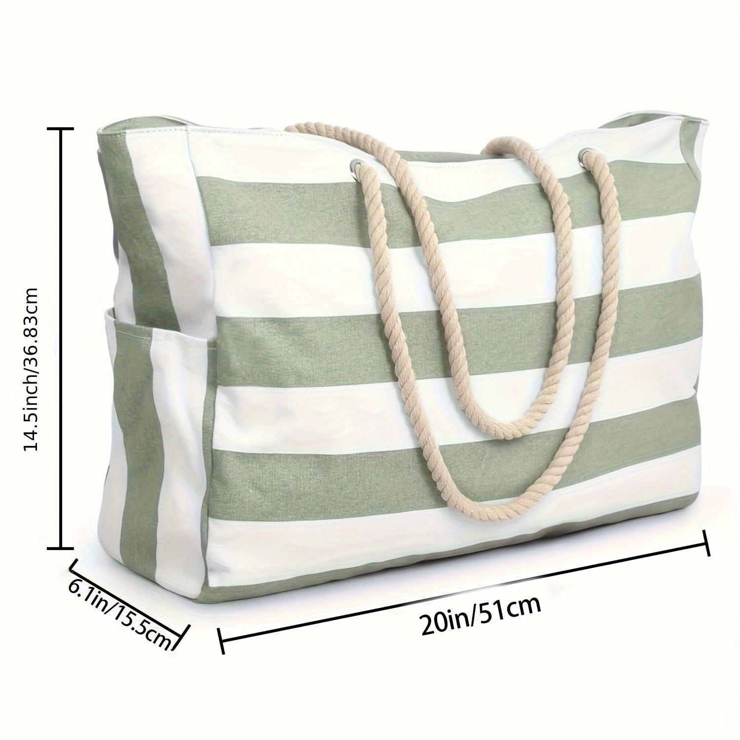 [Striped Beach Tote] Large Striped Canvas Beach Tote Bag with Zipper Closure | 1pc Foldable Shoulder Shopping Bag for Travel & Swimming, Non, Tassel Detail TARHUS