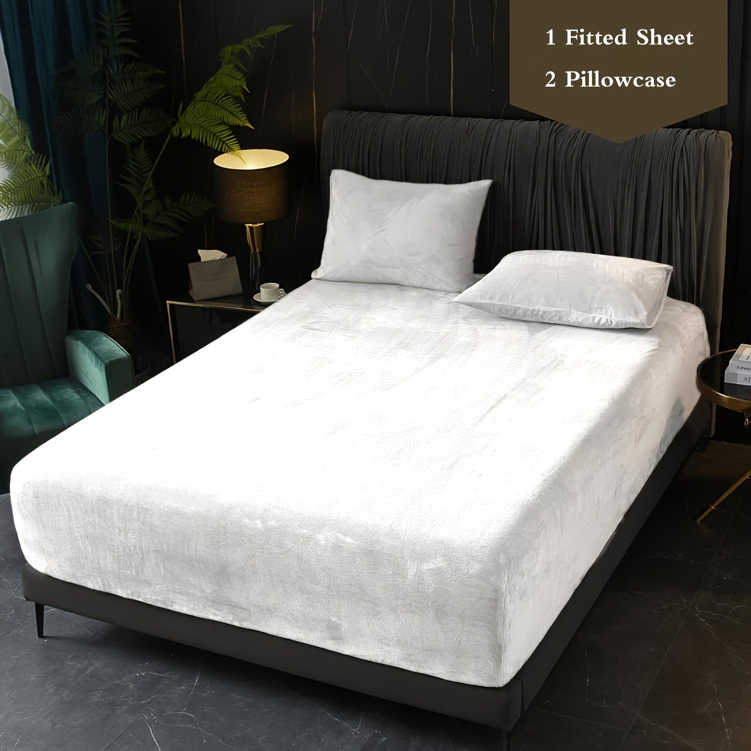3-Piece Deep Pocket Velvet Fitted Sheet Set - Ultra-Soft Bedding with Pillowcases - TARHUS