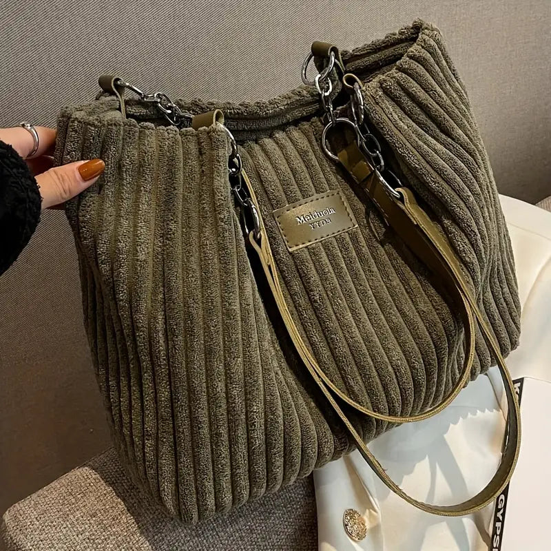 Julia Corduroy Tote Bag for Women – Shoulder Bag with Zipper