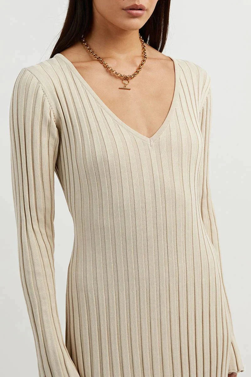 Giovanna - V-neck Knitted Dress with Sleeves - nubuso