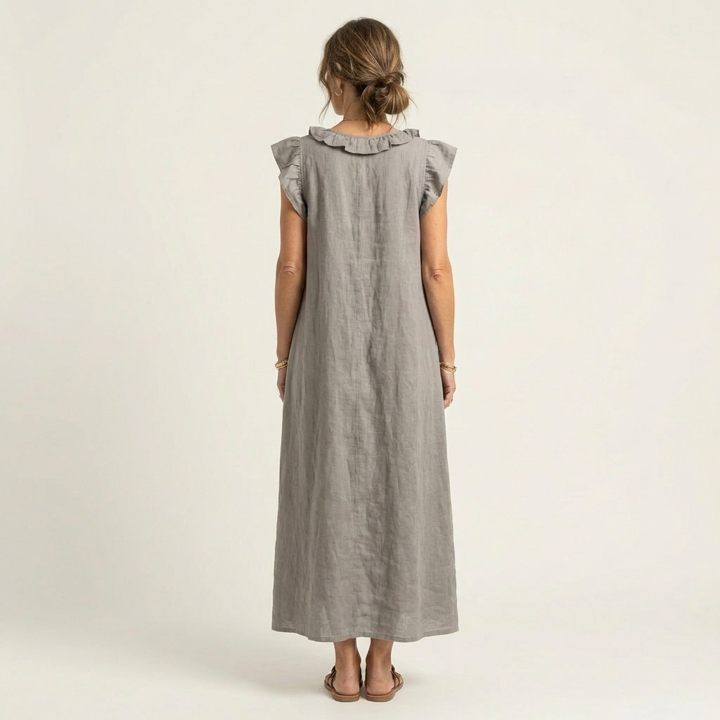 Josette | Ruffle V-Neck Linen Maxi Dress TARHUS  Dresses