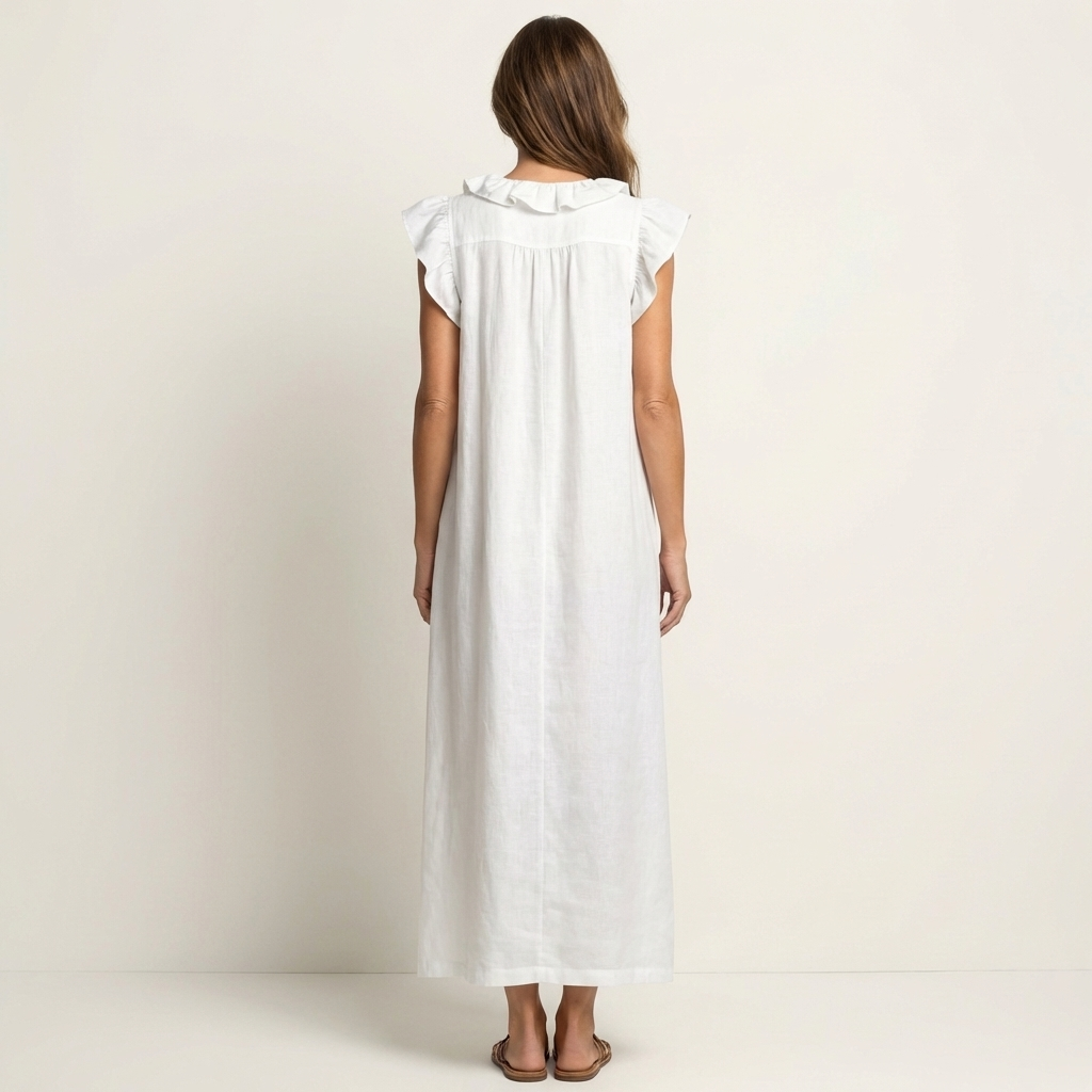 Josette | Ruffle V-Neck Linen Maxi Dress TARHUS  Dresses