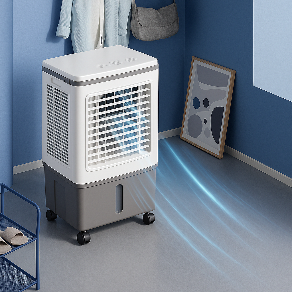 AeroCool | Industrial 4-in-1 Evaporative Cooler – 9740 CFM Air Fan with 12-Gallon Tank & Easy-Roll Wheels | High Volume Cooling | For Garages & Workshops