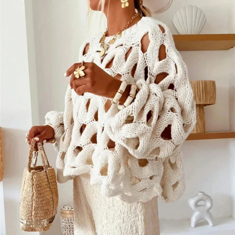 SOPHIE | Grace Chunky Knit Sweater – Handmade Open Weave Pullover TARHUS