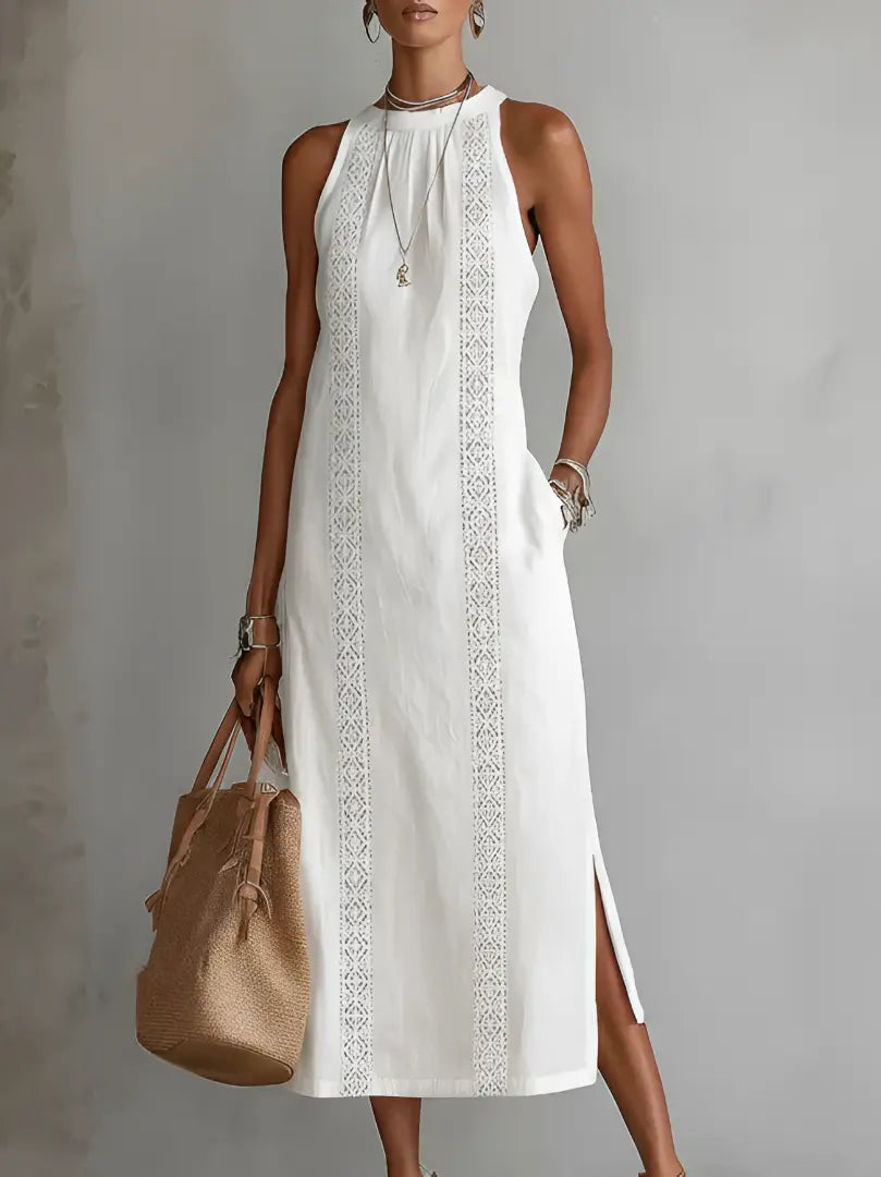 Jimena | Cotton Linen Midi Dress With a Mandarin Collar TARHUS