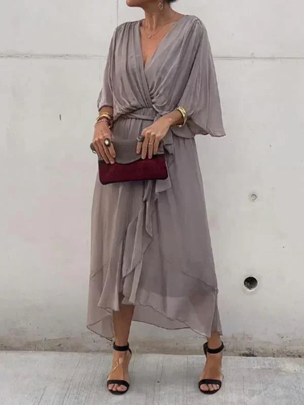 Lyra | Whisper-Soft V-Neck Silk Dress - TARHUS