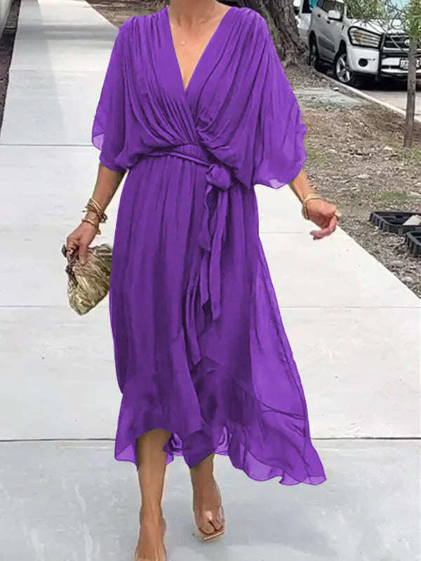 Lyra | Whisper-Soft V-Neck Silk Dress - TARHUS