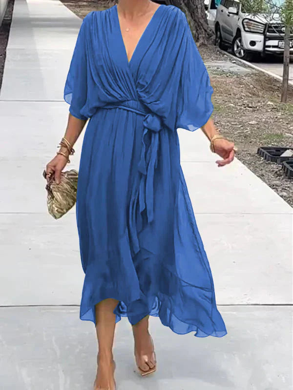 Lyra | Whisper-Soft V-Neck Silk Dress - TARHUS