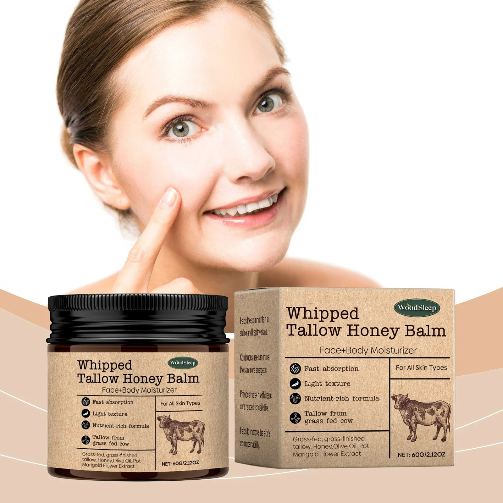 Whipped Tallow Honey Balm – Natural Face & Body Moisturiser for Dry, Sensitive Skin TARHUS