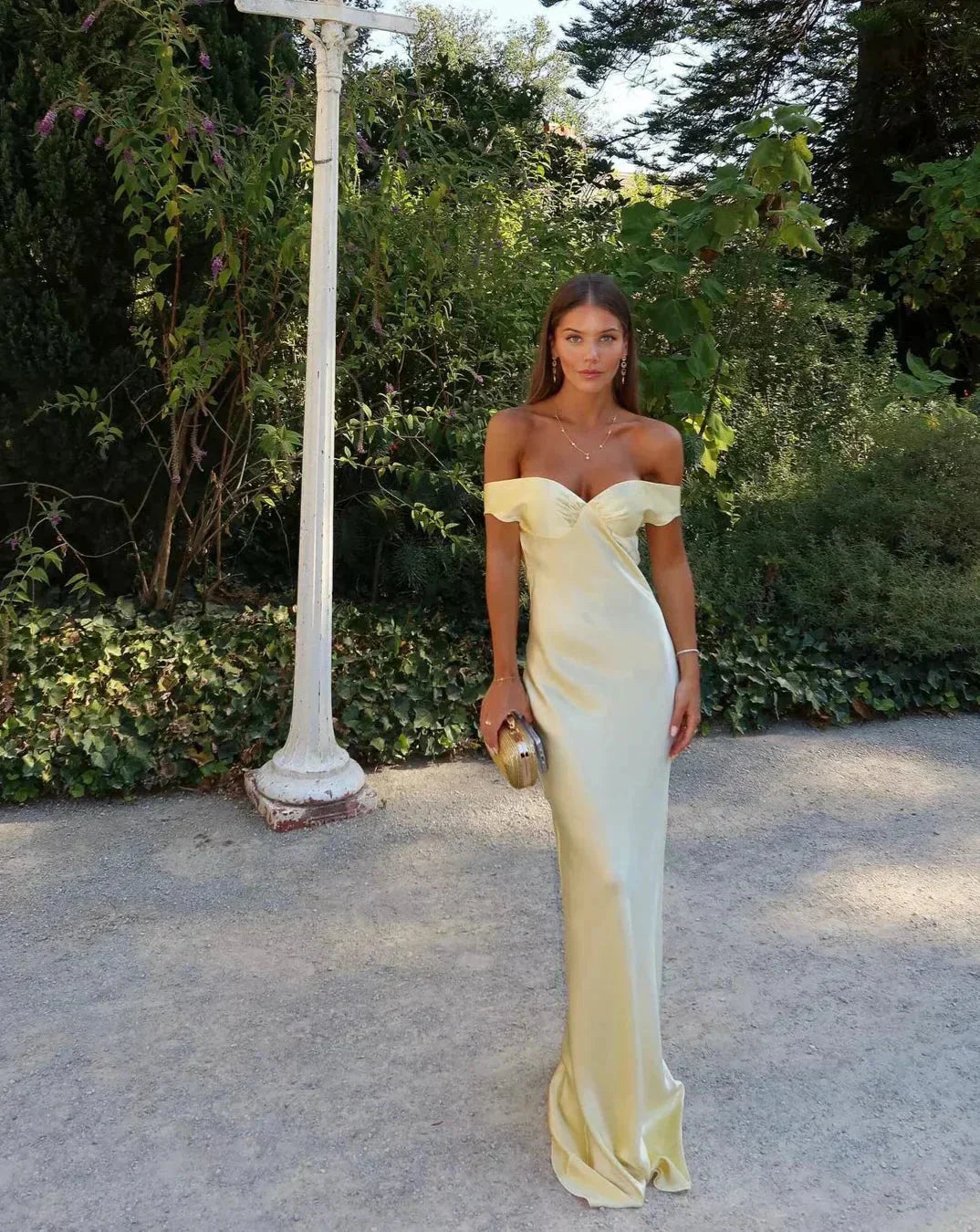 Elegant Off-Shoulder Yellow Maxi Dress TARHUS  Maxi Dresses (Women)