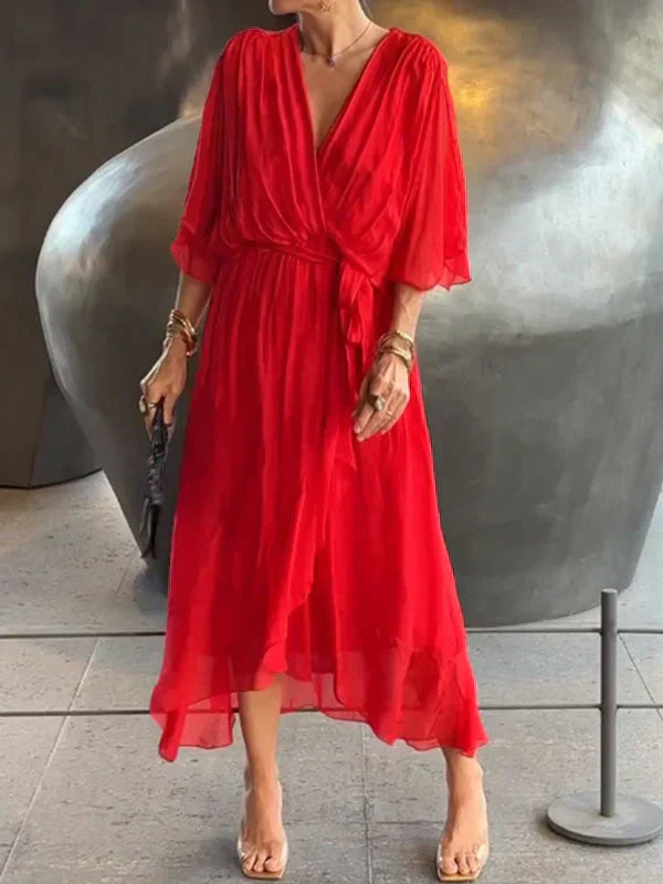 Lyra | Whisper-Soft V-Neck Silk Dress - TARHUS